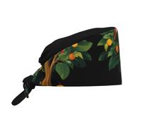 WHJSHOP Breathable Work Hat Fruits and Birds on The Big Tree Printing for Chef, Nursing, Spa, Facial Care, Fitness Black