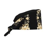 WHJSHOP Breathable Work Hat Golden Flowers in The Flower Printing for Chef, Nursing, Spa, Facial Care, Fitness