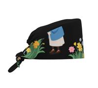 WHJSHOP Breathable Work Hat Grandma Looking at The sea of ​​Flowers Printing for Chef, Nursing, Spa, Facial Care, Fitness Black
