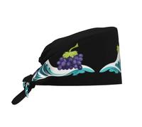 WHJSHOP Breathable Work Hat Grapes in The Waves Printing for Chef, Nursing, Spa, Facial Care, Fitness