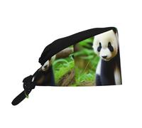 WHJSHOP Breathable Work Hat Panda Cubs in The Forest Printing for Chef, Nursing, Spa, Facial Care, Fitness Black