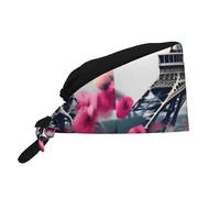 WHJSHOP Breathable Work Hat Paris Eiffel Tower Flower Printing for Chef, Nursing, Spa, Facial Care, Fitness Black
