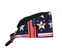 WHJSHOP Breathable Work Hat Patriotic Stars Strips Independence Day Printing for Chef, Nursing, Spa, Facial Care, Fitness Black