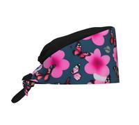 WHJSHOP Breathable Work Hat Pink Flowers Butterflies Printing for Chef, Nursing, Spa, Facial Care, Fitness