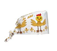 WHJSHOP Breathable Work Hat Rooster in The Square Printing for Chef, Nursing, Spa, Facial Care, Fitness Black