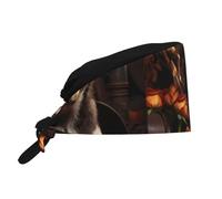 WHJSHOP Breathable Work Hat The Dog in The Hat Printing for Chef, Nursing, Spa, Facial Care, Fitness Black
