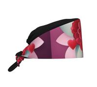 WHJSHOP Breathable Work Hat Valentine Day Heart Flower Printing for Chef, Nursing, Spa, Facial Care, Fitness Black