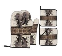 WHJSHOP Broken wall elephant Prints Oven Mitts & Pot Holders Set - Waterproof Kitchen Layers & Heat Resistant - Durable Covers for Safe Cooking & Easy Cleanup