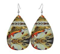 WHJSHOP Brook Trout Fly Fishing Prints Dangle Leather Earrings - Chic Water Drop Drops for Festive Style & Everyday Sparkle