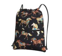 WHJSHOP Brown Horse Prints Drawstring Zipper Backpack - Lightweight Water-Resistant Sport Throw Bag with Front Pocket, Ideal for Gym, Travel & Hiking