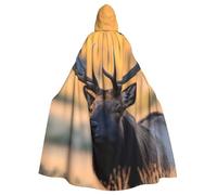 WHJSHOP Bull Elk Pattern Halloween Adult Hooded Cloak No Zipper, Comfortable & Durable for Role-Playing