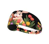 WHJSHOP Bunny Delivering Easter Eggs Prints Sports Headband for Women Sweat Proof Bandeau Summer Elastic Band