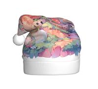 WHJSHOP Bunny on the castle Pattern Men's and women's plush Christmas hats, adult New Year's holiday party caps