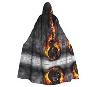 WHJSHOP burning guitar Prints Hooded Cloak - Dramatic Long-Sleeve Cosplay Layer