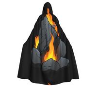 WHJSHOP Burning Stone Printing Halloween Adult Hooded Cape Large Hooded Cloak with Bow Tie, No Zipper