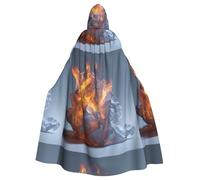 WHJSHOP Burning White Paper Picture Halloween Adult Hooded Cloak No Zipper, Comfortable & Durable for Role-Playing