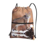 WHJSHOP Canada Lynx Prints Drawstring Zipper Backpack - Lightweight Water-Resistant Sport Throw Bag with Front Pocket, Ideal for Gym, Travel & Hiking