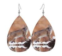 WHJSHOP Canada Lynx Prints Teardrop Leather Earrings - Lightweight Dangle Earrings for Women, Vivid Color Faux Leather Drops with Silver Plated Hooks, Stylish Accessories