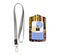WHJSHOP Card Badge Leather Holder with Lanyard - Durable ID Cover | for Professionals & Students Fox In Fallen Leaves Pattern