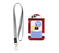 WHJSHOP Card Badge Leather Holder with Lanyard - Durable ID Cover | for Professionals & Students Merry Christmas Pattern