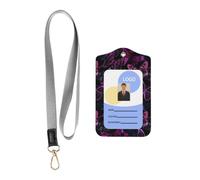 WHJSHOP Card Badge Leather Holder with Lanyard - Durable ID Cover | for Professionals & Students Pink Butterfly Pattern