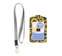 WHJSHOP Card Badge Leather Holder with Lanyard - Durable ID Cover | for Professionals & Students Plants Theme Sunflower Pattern