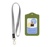 WHJSHOP Card Badge Leather Holder with Lanyard - Durable ID Cover | for Professionals & Students Solid dark green Pattern
