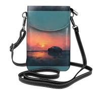 WHJSHOP Cars At Sunset Picture Small Leather Women'S Crossbody Flip Phone Bag, Waterproof And Durable