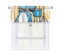 WHJSHOP Cartoon Drummer Knock Printing Short Curtains with Valance Rod 54x18in, Light Filtering, Easy Installation for Kitchen, Bathroom, Laundry Room, Studio