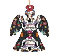 WHJSHOP Christmas Wooden Ornaments Angel Shape 2 PCS Day of The Dead Prints for hanging on Christmas trees