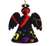 WHJSHOP Christmas Wooden Ornaments Angel Shape 2 PCS Gay Pride Rainbow Prints for hanging