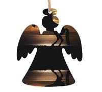WHJSHOP Christmas Wooden Ornaments Angel Shape 4 PCS The Sunset Stallion Prints for hanging on Christmas trees