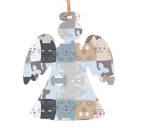 WHJSHOP Christmas Wooden Ornaments Angel Shape 6 PCS cute funny cat Prints for hanging on Christmas trees
