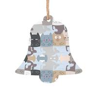 WHJSHOP Christmas Wooden Ornaments Bell Shape 1 PC cute funny cat Prints for hanging on Christmas trees
