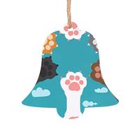 WHJSHOP Christmas Wooden Ornaments Bell Shape 2 PCS cat paws Prints for hanging on Christmas trees