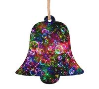 WHJSHOP Christmas Wooden Ornaments Bell Shape 2 PCS Colorful rainbow stars Prints for hanging