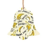 WHJSHOP Christmas Wooden Ornaments Bell Shape 4 PCS Yellow Banana Prints for hanging on Christmas trees