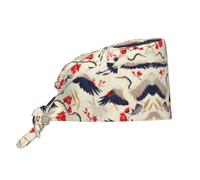 WHJSHOP Cleaning Working Cap Flying Birds Crane Heron Prints Chef Hat for Women & Men, Adjustable, Breathable Black