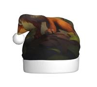WHJSHOP Clever little fox Pattern Men's and women's plush Christmas hats, adult New Year's holiday party caps