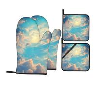 WHJSHOP Cloudy Sky Prints Kitchen Baking Set of 4 - Insulated Oven Mitt and Pot Holders Anti-scalding and Heat Insulation