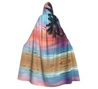 WHJSHOP Coconut Palm Tree Sandy Beach Prints Hooded Cloak - Dramatic Long-Sleeve Cosplay Layer