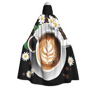 WHJSHOP Coffee next to flowers Prints Adult Hooded Cape Cloak for Halloween, Role-Playing, and Costume Parties