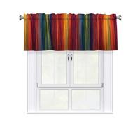 WHJSHOP Color Straight Lines Pattern Short Curtains with Valance Rod 54x18in - Curtain Valance Kitchen Bathroom Laundry Room Studio - Home Decor