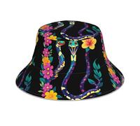 WHJSHOP Colorful Flowers and Snakes Printed Reflective Bucket Hat Men's and Women's Casual Outdoor Black