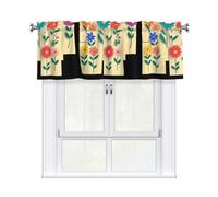 WHJSHOP Colorful flowers on sticky notes Picture curtain with short pole, 54x18in for kitchen, bathroom, laundry room, and studio windows, featuring a light filtering