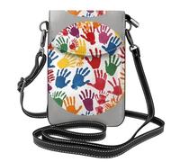 WHJSHOP Colorful Hand Prints In A Circle Picture Small Leather Women'S Crossbody Flip Phone Bag, Waterproof And Durable