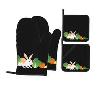 WHJSHOP Colorful Rabbit Pulling Cabbage Prints Kitchen Layers: Waterproof Oven Covers for Safe Handling & Easy Cleanup - 4 Piece Heat Protection Bundle