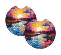 Whjshop Colorful River Pattern Car Interior Cup Holder Pad 2 Pc Waterproof & Quick for Cars, Trucks, Suvs, and Ships