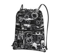 WHJSHOP Cool Camera Collection Prints Drawstring Zipper Backpack - Lightweight Water-Resistant Sport Throw Bag with Front Pocket, Ideal for Gym, Travel & Hiking