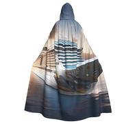 WHJSHOP Cool Cruise Ship Pattern Adult Hooded Cape Cloak for Halloween, Role-playing, and Costume Parties